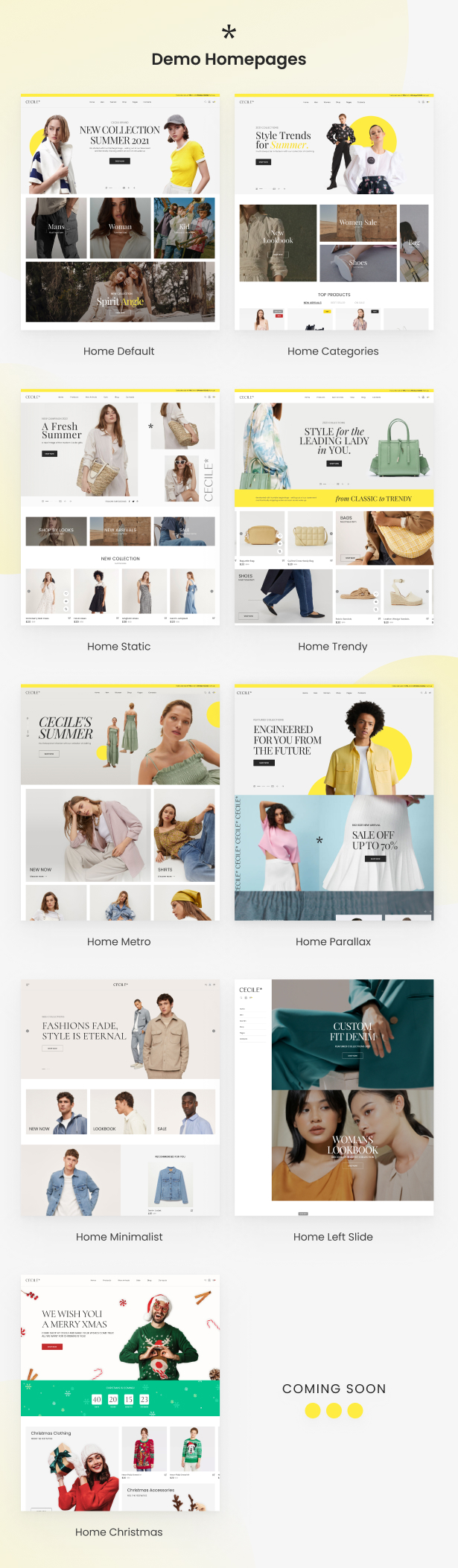 Cecile - Minimalist WooCommerce Theme - Homepage Layouts